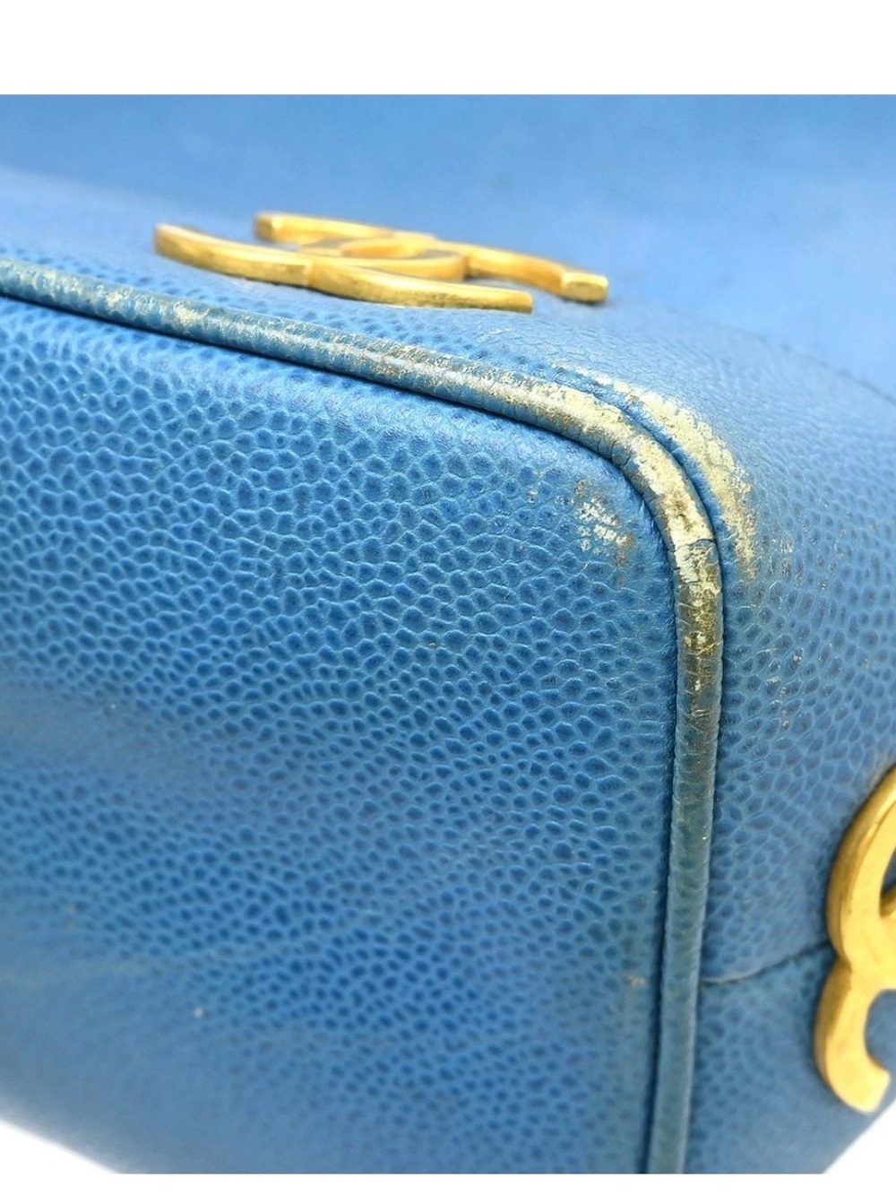 Authentic CHANEL vintage blue calf skin sling bucket bag 24k gold - Picture 9 of 14